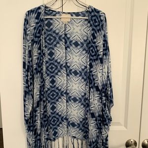 Billabong - Blue print kimono with fringe